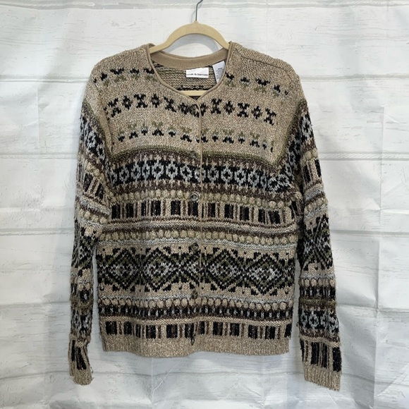 Vintage Fair Isle Cabincore Grandpa Grandma Neutral Cozy Oversized Cardigan M - Picture 3 of 14